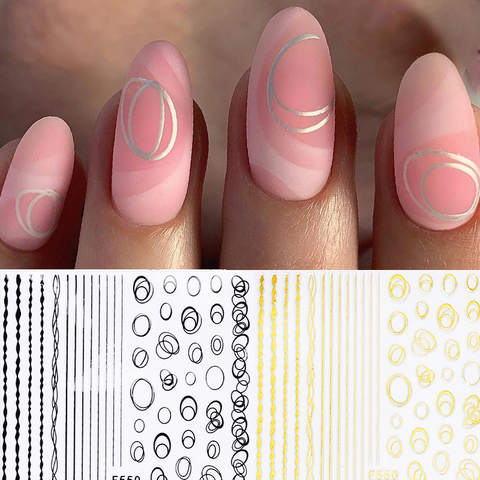 Pegatinas de transferencia de manicura autoadhesivas, calcomanía 3D para uñas doradas, líneas, rayas, geométricas, corazón, 11,5x6cm ► Foto 1/6