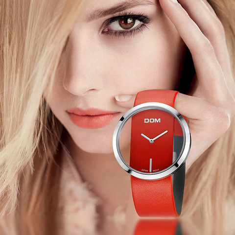 DOM – reloj para mujer, informal, resistente al agua hasta 30m, de cuarzo, correa de cuero auténtico, de muñeca, elegante, femenino ► Foto 1/6