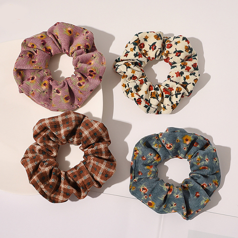 Pana Vintage de Plaid Floral impreso pelo lazos Scrunchies las mujeres flores Pelo elástico bandas raya Simple accesorios para el cabello ► Foto 1/6