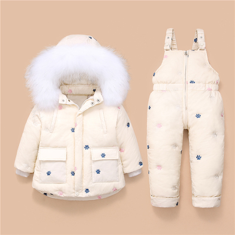 Traje de chaqueta de plumón para niños pequeños, abrigo + pelele, conjunto de ropa gruesa de 1 a 3 años, globo de invierno ruso ► Foto 1/6