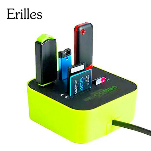 Erilles-HUB Combo USB 2,0, lector de tarjetas Micro SD de alta velocidad, conector adaptador de 3 puertos para tableta, PC, ordenador portátil ► Foto 1/6