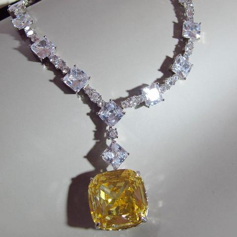 Collar con colgante de plata de ley 925 con piedra de citrino, colgante con diamantes de laboratorio, para mujeres ► Foto 1/6