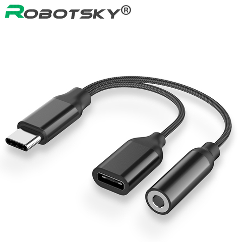 Adaptador tipo C 3,5mm Jack auricular a USB C carga escucha llamadas para USB-C teléfono sin 3,5 MM auriculares Jack para Huawei Xiaomi ► Foto 1/6