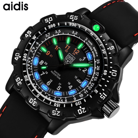 Aidis-relojes militares para hombre, cronógrafo de cuarzo, de silicona, resistente al agua, informal, para deportes al aire libre, masculino ► Foto 1/6