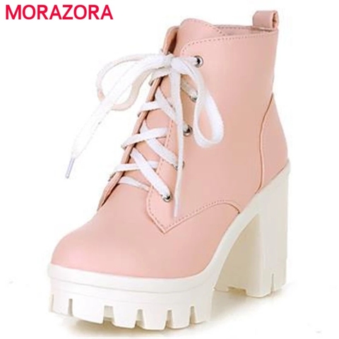 MORAZORA 2022 las mujeres atractivas de la nueva manera botines lace up tacones altos plataforma punky mujer Otoño Invierno nieve botas zapatos de las señoras ► Foto 1/6