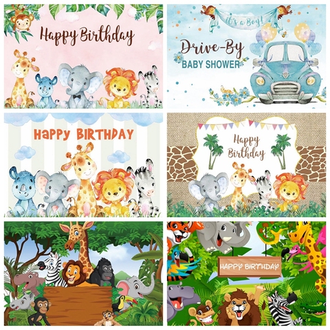 Fondo de vinilo personalizado para fotografía, telón de selva Tropical, Bosque, Animal salvaje, fiesta de Safari, recién nacido, celebración de bebé, primer cumpleaños ► Foto 1/6