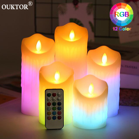 Remoto RGB luces de velas LED parpadeante velas candelitas Luz de té sin llama con pilas para casa de Navidad de la boda de fiesta de cumpleaños ► Foto 1/6