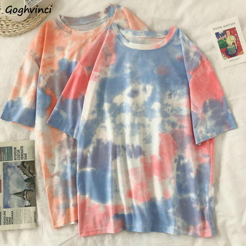 Camisetas de manga corta para mujer, camisetas holgadas elegantes de talla grande 2XL con cuello redondo y tinte de corbata, camisetas de estilo Harajuku High Street Ulzzang Ins para adolescentes ► Foto 1/6