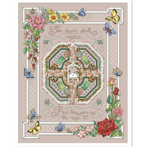Kit de punto de cruz de jardín rosa, hilo de seda de algodón con diseño de flores, 18ct, 14ct, 11CT, bordado de lienzo, costura artesanal ► Foto 1/3