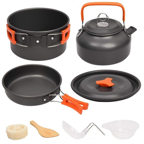 Kit de utensilios de cocina portátil para acampar, juego de cocina plegable, olla, hervidor de agua, viaje, mochilero, Picnic, vajilla para barbacoa, equipo ► Foto 1/6