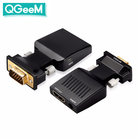 QGeeM-Adaptador convertidor VGA a HDMI, Compatible con 1080P, VGA, HDMI, para PC, portátil, a HDTV, proyector, convertidor de Audio y vídeo ► Foto 1/6