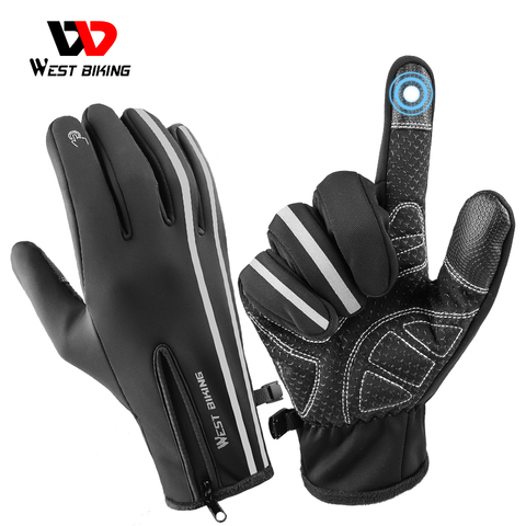 WEST BIKING-guantes de deporte reflectantes, de lana térmica para invierno, pantalla táctil, equipo de ciclismo de montaña, para esquiar al aire libre ► Foto 1/6