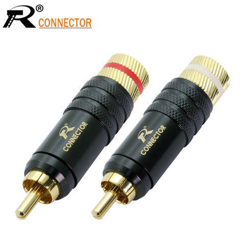 4 unids/lote nuevo chapado en oro cobre enchufe RCA Mayitr Durable RCA tornillos conectores de soldadura de bloqueo de Audio Video R macho 53mm * 13mm ► Foto 1/6