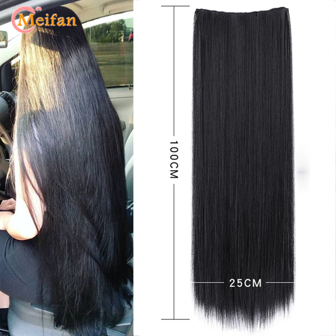 MEIFAN-Extensión de cabello sintético para mujer, extensión de cabello largo sintético liso/rizado de una pieza, 5 Clips, cabello falso Natural ► Foto 1/5