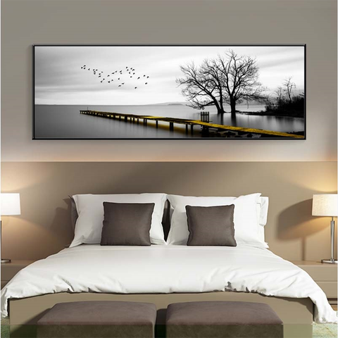 Pinturas de paisaje blanco y negro para decoración del hogar, imágenes de pared de árbol de pájaro para sala de estar, lienzo, impresiones modernas ► Foto 1/6