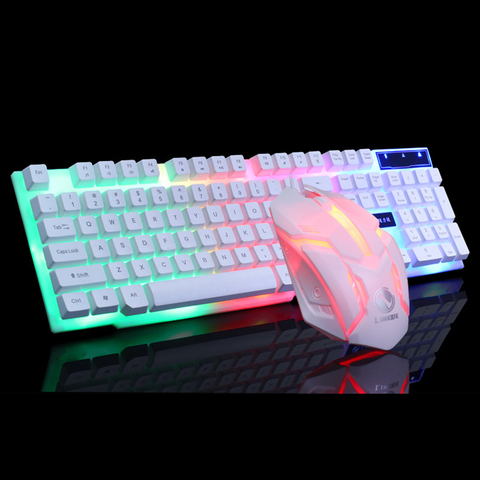 Juego de teclado y ratón USB para juegos por cable, para PC, arcoíris, retroiluminado con LED de colores para Gamer y teclado, para casa y oficina ► Foto 1/6