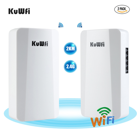 KuWFi-enrutador inalámbrico para exteriores, 1 Uds./2 uds., puente de 2,4G AP, 1KM de largo alcance, enrutador inalámbrico CPE de 300Mbps con puerto LAN de 1*10/00M ► Foto 1/6