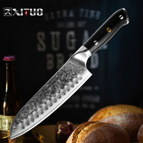 XITUO-cuchillo Santoku de Damasco VG10, utensilio de cocina japonés de acero, cuchillo afilado para Chef, Sushi, Gyuto, antiadherente, mango G10 ► Foto 1/6