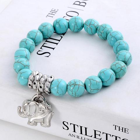 Pulsera de cuentas de piedra Natural para mujer, colgante de turquesas azules, brazaletes estandar hilo, joyería de moda ► Foto 1/6