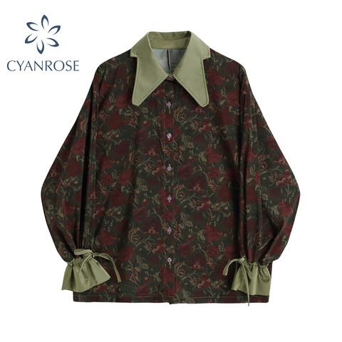 Otoño Vintage estilo Floral de impresión suelta de las mujeres blusa camisa coreana Casual de manga larga botón señora blusas Mujer Tops ► Foto 1/2