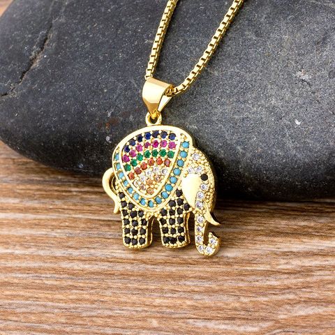 Collar de elefante de arcoíris con colgante de circonia de cobre, cadena larga de Color dorado para mujer, regalo de joyería de cumpleaños para fiesta ► Foto 1/6