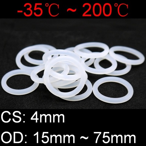 Junta de sellado VMQ O Ring, espesor CS 4mm OD 15 ~ 75mm, goma de silicona, lavadora a prueba de agua, forma redonda, Blanca, no Toxi, 10 Uds. ► Foto 1/6