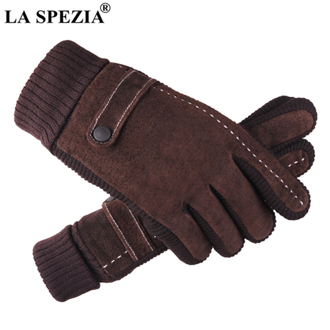 LA SPEZIA-Guantes de cuero para hombres, Guantes de piel de cerdo para invierno, cálidos, negros, marrones, para conducir ► Foto 1/6