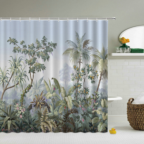 Cortinas impermeables con estampado 3D para baño, cortina de ducha con flores europeas, pájaros, plantas, decoración de baño con gancho ► Foto 1/6