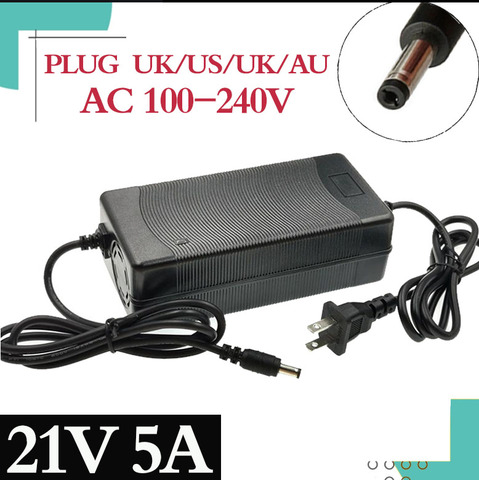 Cargador rápido de batería de litio para coche eléctrico, enchufe de interfaz de alta calidad de 21V y 5A para cinco series, CA de 100-240V, CC de 5,5mm x 2,1mm ► Foto 1/5