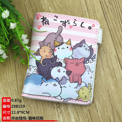 Neko Atsume-billeteras con botones de cuero para niños y niñas, monedero pequeño colorido con portatarjetas, nueva oferta ► Foto 1/3