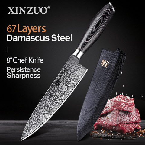 XINZUO-cuchillo de Chef de 8 pulgadas, 67 capas, acero inoxidable, Damasco, alto en carbono, para cocina, Pakkawood ► Foto 1/1