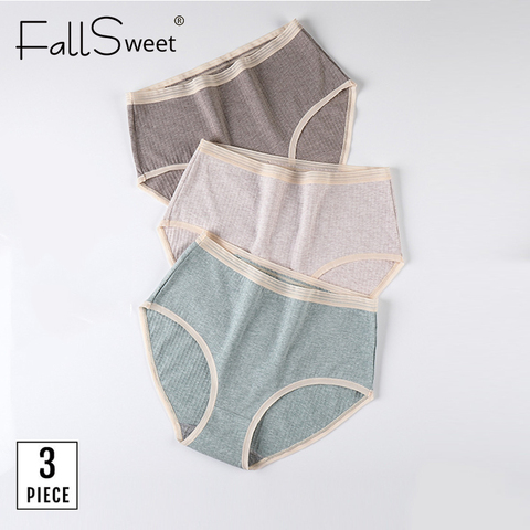 ¡FallSweet 3 unids/pack! Bragas de cintura alta para mujer, ropa interior de talla grande de algodón, XXL-4XL ► Foto 1/6