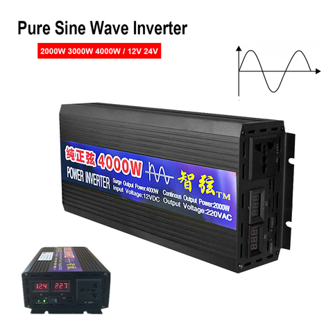 Inversor de onda sinusoidal pura, convertidor de microcoches de 2000W, 3000W, 4000W, CC de 12V, 24V a ca de 220V, convertidores solares de voltaje ► Foto 1/6