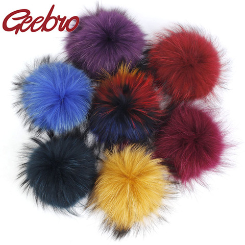 Geebro DIY 15cm coloridos pompones Piel de mapache elegante bolas de pelo para gorro de invierno sombrero y sombrero las mujeres reaFur pom poms ► Foto 1/6