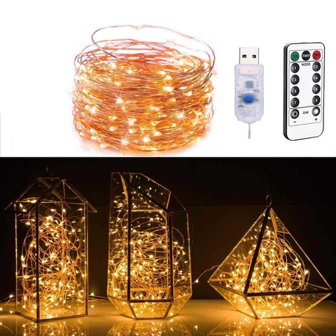 Guirnalda de luces LED de alambre de cobre con mando a distancia, cadena USB de 5M/10M/20M para Festival de Navidad, fiesta de boda, luces de decoración del hogar ► Foto 1/6