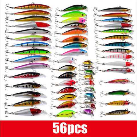 Cebo Artificial de pececillo, Wobbler mezclado para Lucio/curricán, aparejos de pesca/señuelo, Kit de lubina, carpa, Swimbait Crankbait, mar, 56 Uds. ► Foto 1/6