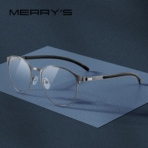 MERRYS-Montura de gafas ópticas de aleación de titanio para hombre y mujer, anteojos redondos Retro con prescripción, antideslizantes de silicona, S2266 ► Foto 1/6