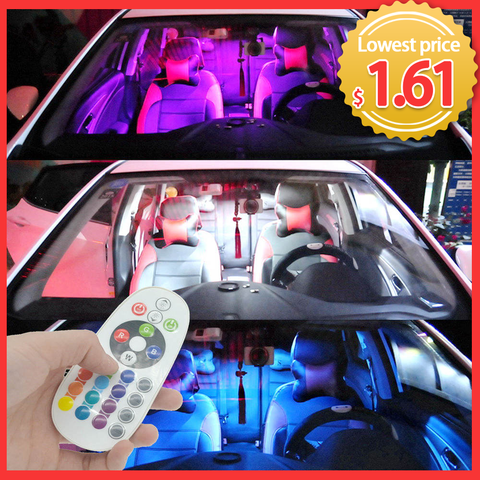 T10 RGB 5050 12SMD coche Led control remoto Rgb led coche panel interior de las luces de lectura cúpula festón BA9S adaptador DC 12 V de la luz ► Foto 1/6