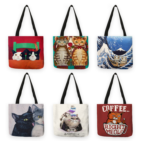 Bolso de compras con estampado de gato para mujer, bolsa de mano creativa de gran capacidad, de diseño de estilo japonés B13005 ► Foto 1/6