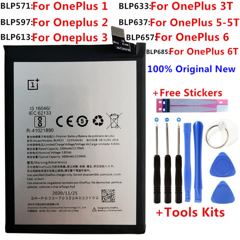 100% Original batería de repuesto para la batería de la Oneplus one 1 + 1 + uno más para OnePlus 2 3 1 + 3 uno más 3 3T 5T 5T 6T, baterías ► Foto 1/5