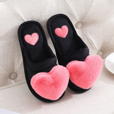 Pantuflas cálidas para Invierno para mujer, zapatillas de Zapatillas de felpa con corazón de amor, para interior, de piel sintética ► Foto 1/6