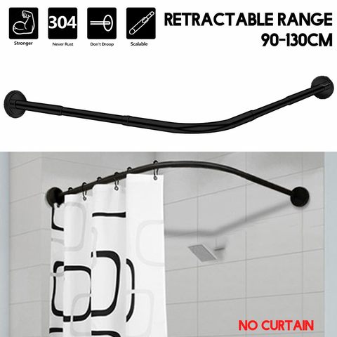 Barra de cortina de ducha de esquina extensible, barra de riel de acero inoxidable de 90-130cm, puerta del baño de alta calidad, Hardware cargado ► Foto 1/6