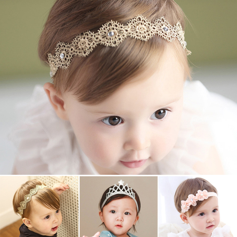 Diadema de bebé de encaje con corona de flores para niña, turbante, cintas para el pelo para bebé recién nacido, accesorios para el cabello para niña ► Foto 1/6