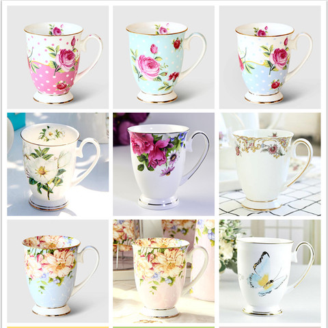 Bone China-tazas de café con pintura Floral, taza de leche, taza de té de flores, regalo creativo, tazas de agua Vintage de cerámica ► Foto 1/5