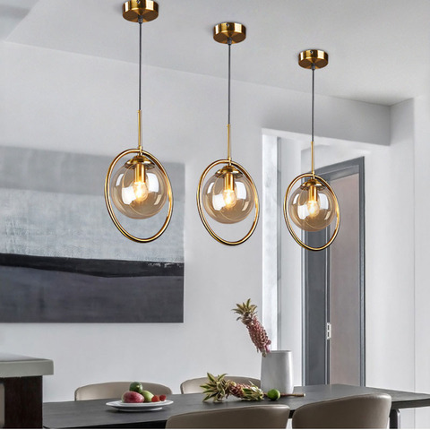 Lámpara colgante de cristal de oro moderno para sala de estar, bola redonda, espejo, accesorios de iluminación ► Foto 1/6