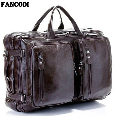 Bolso de viaje de cuero genuino de grano completo multifunción de moda, bolso de viaje de cuero para hombre, bolso de lona, bolso de Fin de Semana Grande ► Foto 1/6