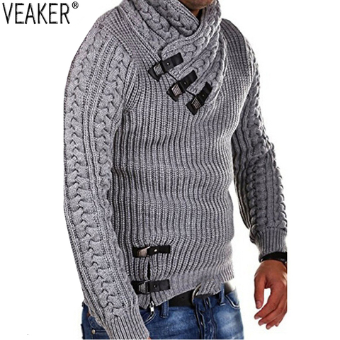 Suéter de cuello alto con botones para hombre, jersey de manga larga entallado, Tops de Color liso, S-3XL, novedad de Otoño de 2022 ► Foto 1/6