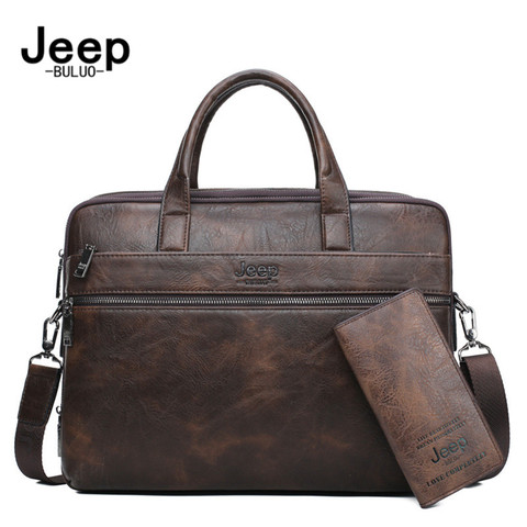 JEEP BULUO-maletín de cuero para hombre, bolsos de Bolso de hombro de negocios de alta calidad para ordenador portátil de 13,3 