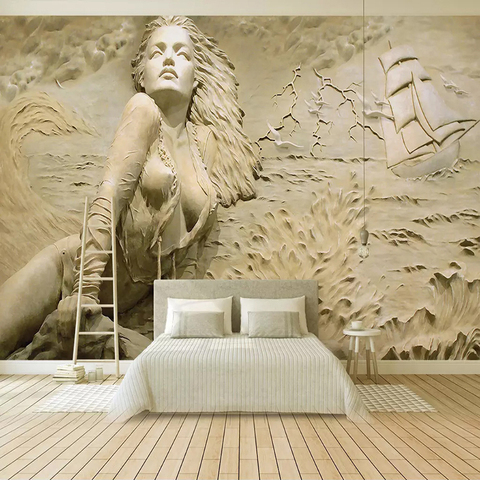 Mural de pared personalizado pintura de pared estilo europeo dorado 3D estereoscópico alivio mar ola velero belleza foto papel tapiz murales ► Foto 1/6