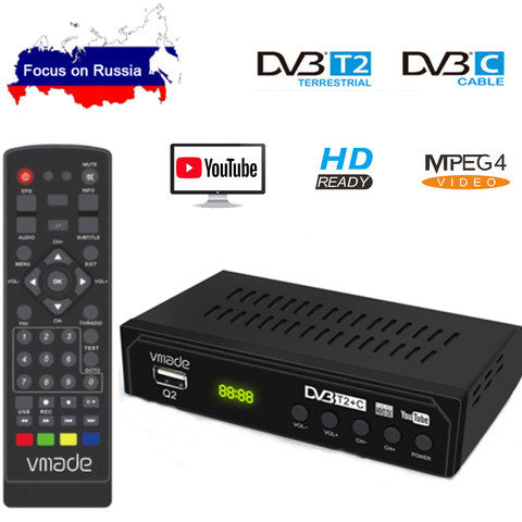 Receptor y sintonizador de televisión DVB-T2, decodificador de televisión Digital con WIFI, 1080P, HD, DVB-T, M3U, H.264, Youtube, Receptor de TV ruso ► Foto 1/6